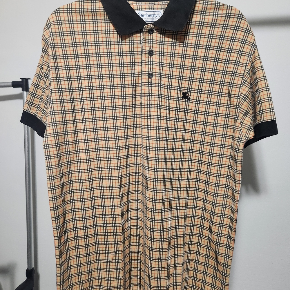 Burberry Vintage Mens Poloshirt Medium Beige and Black Check